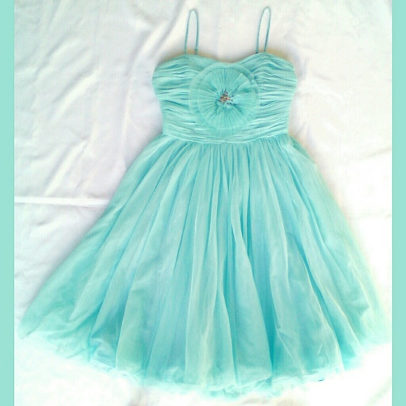 Flowing Aqua Blue Spring Formal Prom Gown Dress - Picture 3 of 8